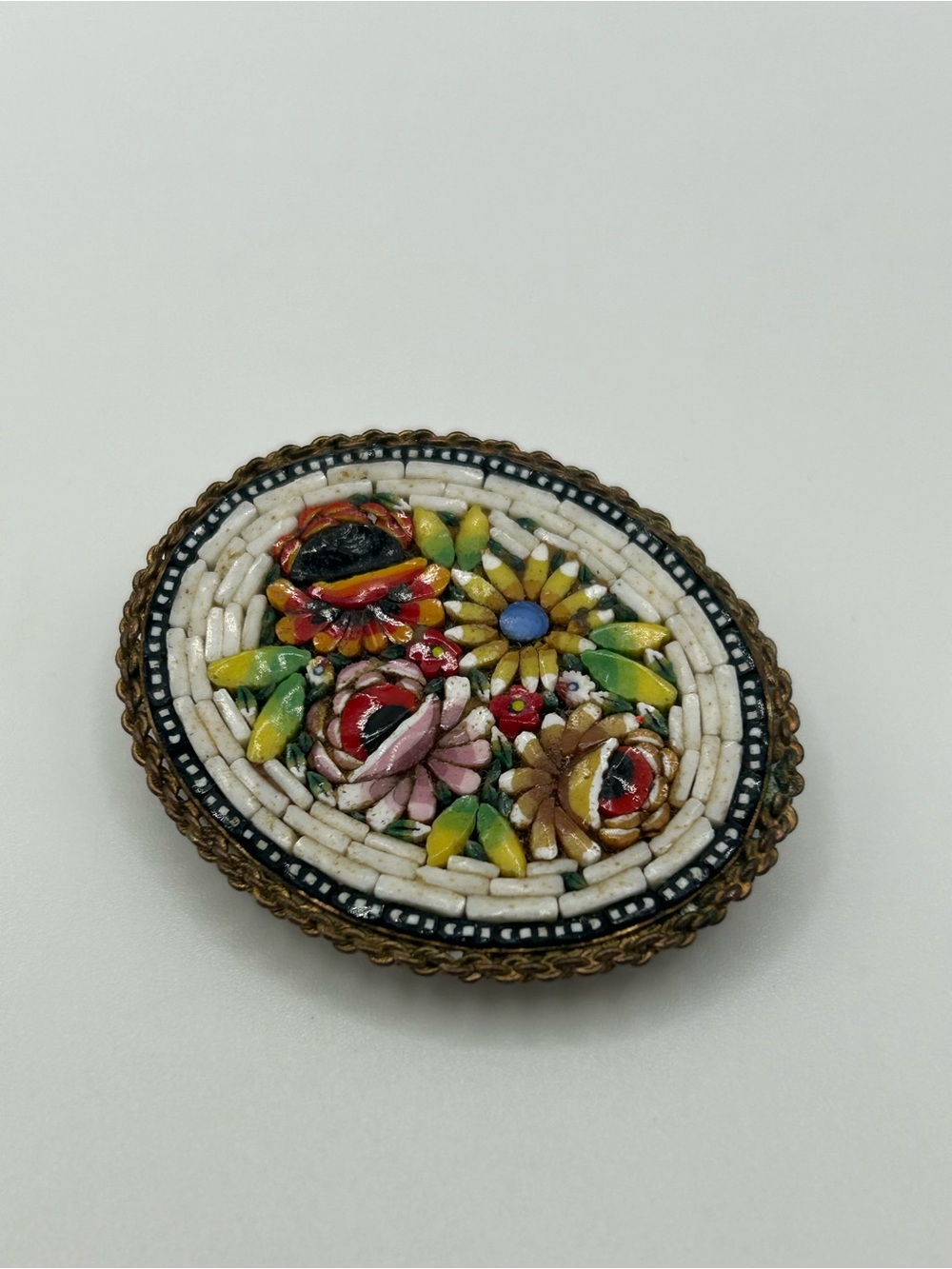 Vintage micro mosaic made in Italy brooch